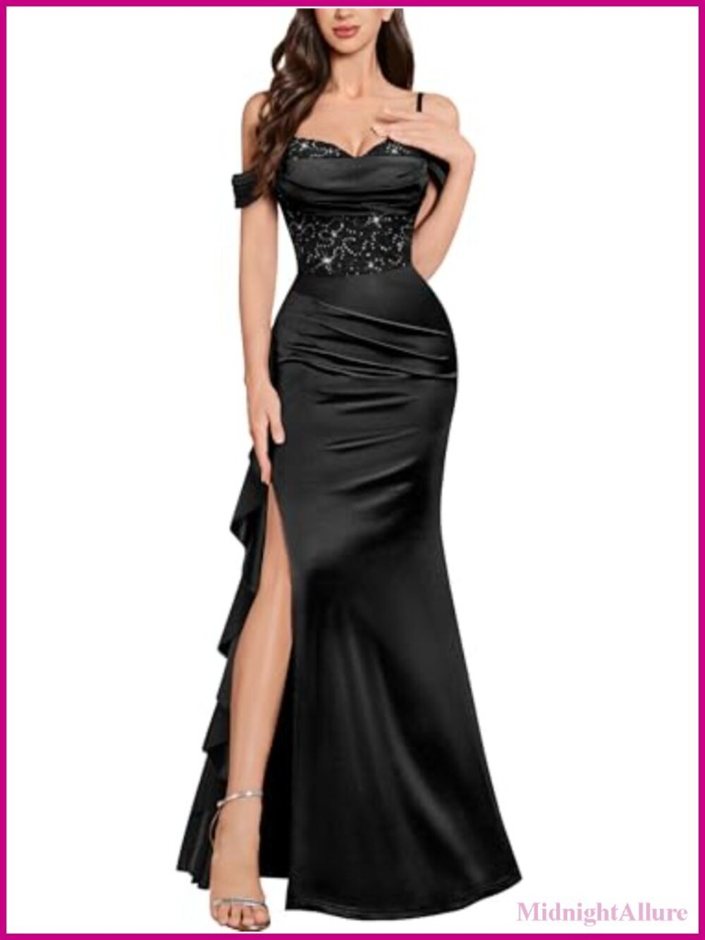 Off Shoulder Sequin Lace Mermaid Maxi Bridesmaid Prom Dress